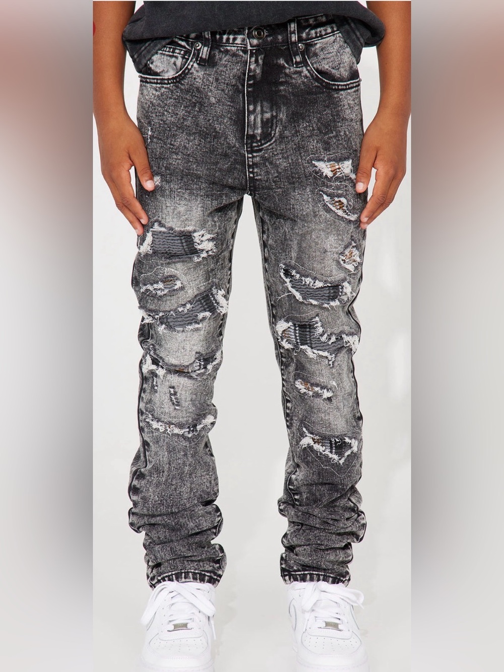 FASHION NOVA Distressed Skinny Jeans Black Wash Size 14 Boys NWT